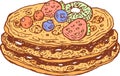 Pancake with chocolate and fresh berries. The colorful doodle cartoon isolated element. Shrovetide holiday. Hand drawn sketch. Royalty Free Stock Photo