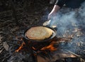Pancake cooking on fire Royalty Free Stock Photo
