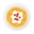 Pancake with Cream and Cranberry as Sugary Dessert on Plate Vector Illustration