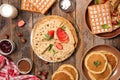 Pancake, crepe and waffles Royalty Free Stock Photo