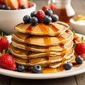 Pancake. Crepes With Berries, Strawberry, Raspberry, Blueberry and Syrup Royalty Free Stock Photo