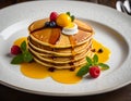 Pancake. Crepes With Berries, Strawberry, Raspberry, Blueberry and Syrup. Royalty Free Stock Photo