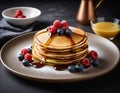 Pancake. Crepes With Berries, Strawberry, Raspberry, Blueberry and Syrup. Royalty Free Stock Photo