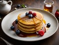 Pancake. Crepes With Berries, Strawberry, Raspberry, Blueberry and Syrup. Royalty Free Stock Photo