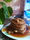 Pancake dish with honey Royalty Free Stock Photo