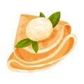 Pancake is folded in the shape of a triangle with a leaf ornament. Vector illustration on white background. Royalty Free Stock Photo