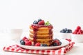 pancake with fresh raspberries and blueberries Royalty Free Stock Photo