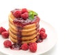 pancake with fresh raspberries and raspberry sauce Royalty Free Stock Photo