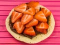 Pancake With Fresh Sliced Strawberries and Chocolate Spread Royalty Free Stock Photo