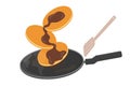 Pancake in a frying pan in the kitchen preparing delicious big ones on a butter dish vector illustration