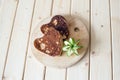 Pancake hearts on a wooden background