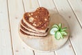 Pancake hearts on a wooden background