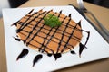 Pancake with honey syrup and Chocolate sauce Royalty Free Stock Photo