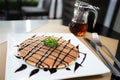 Pancake with honey syrup and Chocolate sauce Royalty Free Stock Photo