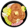 Pancake with kiwi and strawberry toppings in a plate isolated