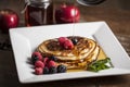 Pancake with maple sirup and berries