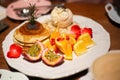 Pancake with mix fruits Royalty Free Stock Photo