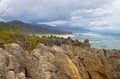 Pancake rocks, layers of eroded limestone, in Punakaiki, Paparoa National Park, South Island, New Zealand Royalty Free Stock Photo