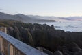 Pancake rocks at sunset