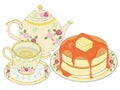 Pancake snack and Porcelain teacup teapot lemon tea herbal aroma healthy life elements