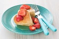 Pancake souffle with fresh strawberry in form hearts