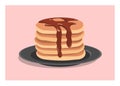 Pancake stack with syrup toppings. Simple flat illustration