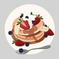 Pancake with Strawberry, Blueberry, and Maple Syrup