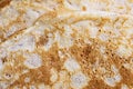 Pancake surface texture and pattern. Close-up of thin hot pancakes in a plate. Traditional rustic food. Graphic resource Royalty Free Stock Photo