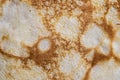 Pancake surface texture and pattern. Close-up of thin hot pancakes in a plate. Traditional rustic food. Graphic resource Royalty Free Stock Photo