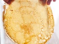 Pancake texture. Close-up of thin hot pancakes. Traditional rustic food Royalty Free Stock Photo