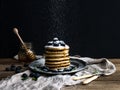 Pancake tower with fresh blueberry and mint on a Royalty Free Stock Photo