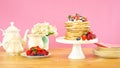 Pancake Tuesday stack of pancakes cake with whipped cream and fresh berries. Royalty Free Stock Photo