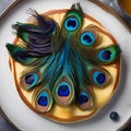 A pancake turned into a peacock, with syrup-drenched feathers and blueberry eyes2 Royalty Free Stock Photo