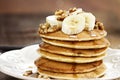 Pancakes with Bananas and Waluts Royalty Free Stock Photo