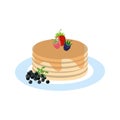 Pancakes with beries healthy breakfast vector illustration