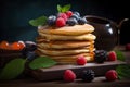 Pancakes berries breakfast. Generate ai