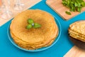 Pancakes on a blue background