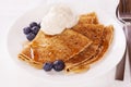 Pancakes with Blueberries Cream and Maple Syrup Royalty Free Stock Photo