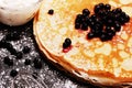 Pancakes with blueberries. Russian Shrovetide. Top view