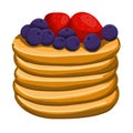 pancakes with blueberry strawberry isolated on white hand drawing Royalty Free Stock Photo