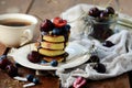 Pancakes with blueberry..style rustic  .selective focus Royalty Free Stock Photo