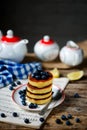 Pancakes with blueberry..style rustic  .selective focus Royalty Free Stock Photo