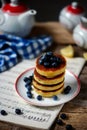 Pancakes with blueberry..style rustic  .selective focus Royalty Free Stock Photo