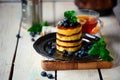 Pancakes with blueberry..style rustic  .selective focus Royalty Free Stock Photo