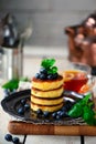 Pancakes with blueberry..style rustic  .selective focus Royalty Free Stock Photo