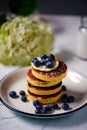 Pancakes with blueberry..style rustic  .selective focus Royalty Free Stock Photo