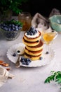 Pancakes with blueberry..style  .selective focus Royalty Free Stock Photo