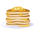 Pancakes with butter stack serving on plate vector flat baking breakfast homemade dessert Royalty Free Stock Photo