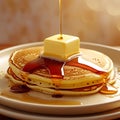 Pancakes with Butter and Syrup Drizzle on a Plate breakfast maple syrup Royalty Free Stock Photo