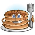 Pancakes Cartoon Character Holding a Fork